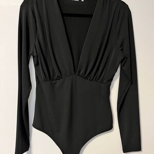 Abercrombie & Fitch Black Deep-V Long Sleeve Bodysuit